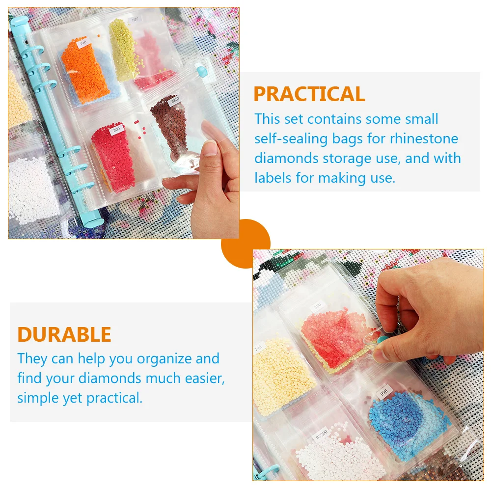 

1 set Diamond Storage Container Self-Sealing Rhinestone Pouches With Labels For Diy Beads Organizing Portable Bag Storage Book
