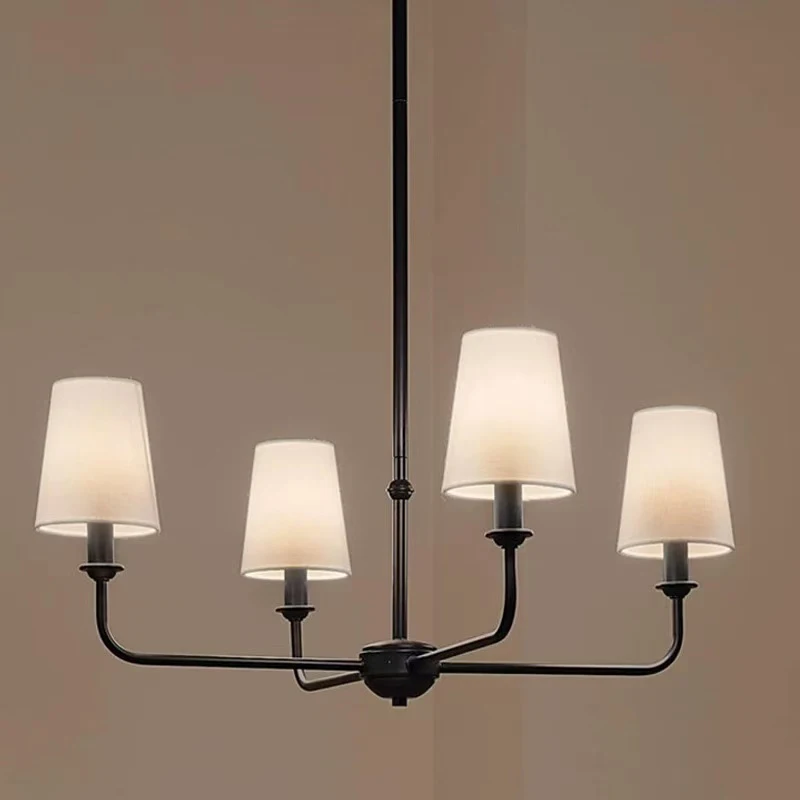 

American Simple Retro E14 Chandelier Fabric Shades Metal Led Ceiling Chandelier Living Room Pastoral Suspend Lamp Home Lamparas