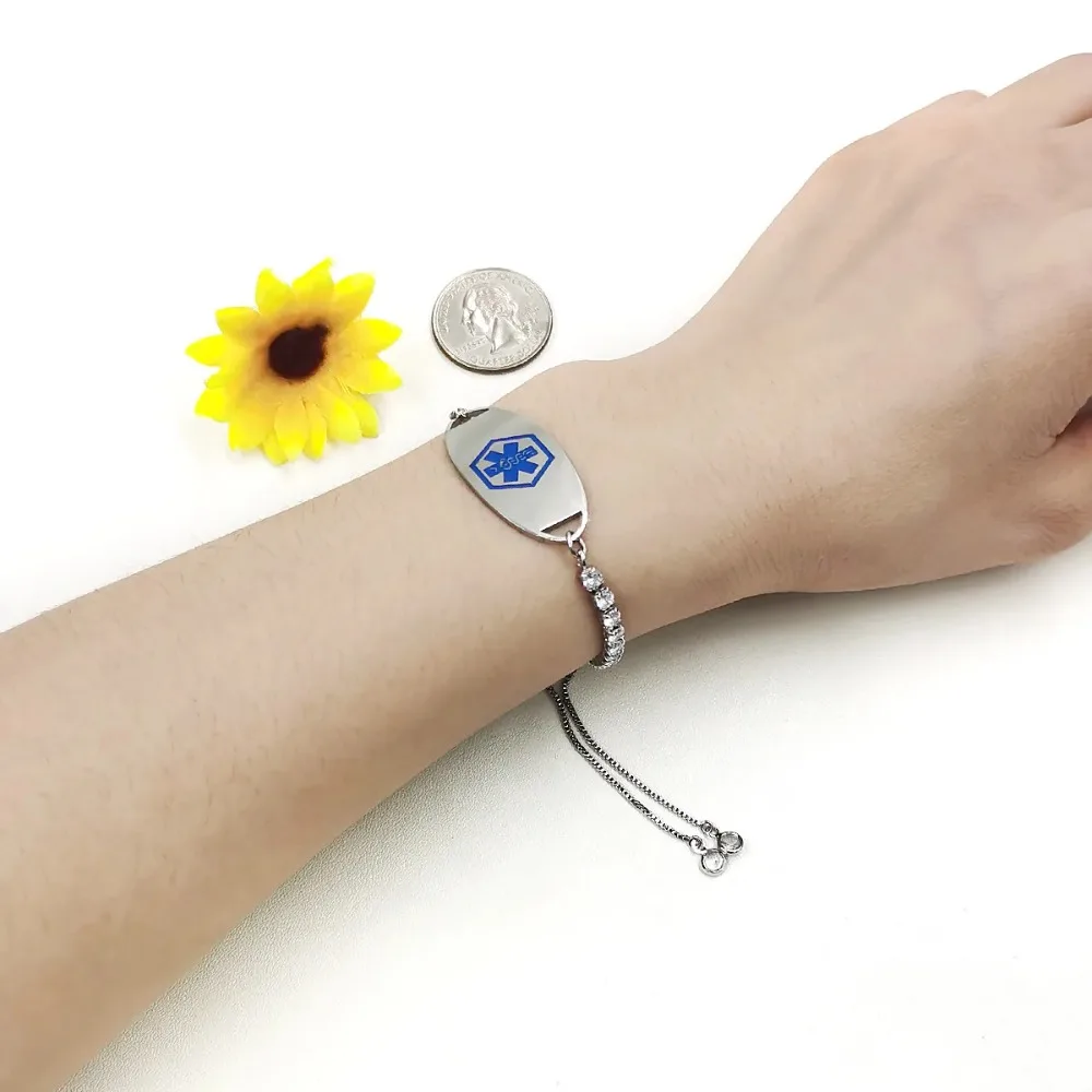 Medical Alarm Bracelets Women Stainless Steel Adjustable Emergency Rescue Allergy Information Bracelets