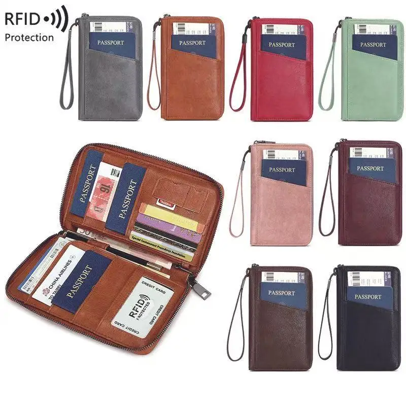 Nuovo portafoglio da viaggio Porta passaporto portatile per uomo e donna Borse per telefono con cerniera per biglietti di credito multifunzionali in pelle PU