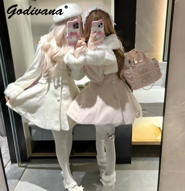 

Шерстяная куртка в стиле Лолиты, новинка 2025, осенне-зимняя облегающая женская элегантная однобортная шерстяная куртка с плюшевым шарфом для девочек, верхняя одежда