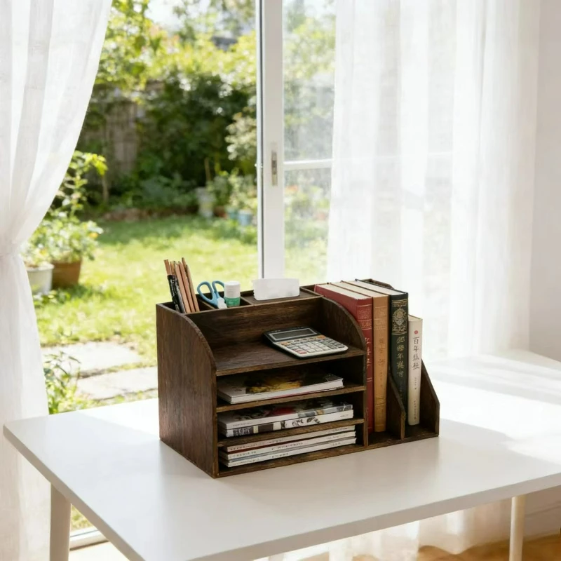 

Многофункциональный органайзер для салфеток из массива дерева, винтажный настольный файловый шкаф для офиса, книжная полка для учебы, стеллаж для хранения из обожженного дерева
