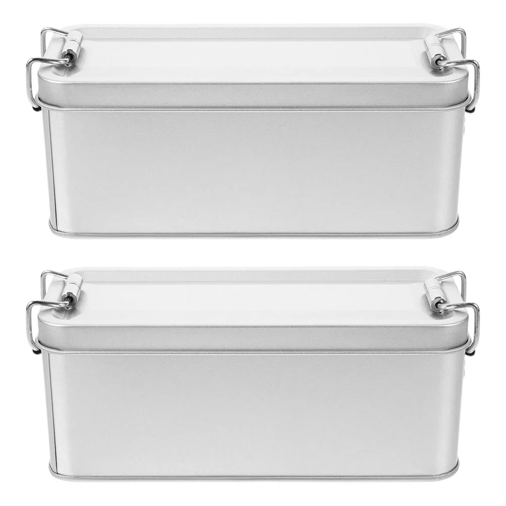

2Pcs Rectangular Tinplate Boxes Metal Tin Small Cookie Jars Empty Biscuit Containers Holiday Food Storage Portable
