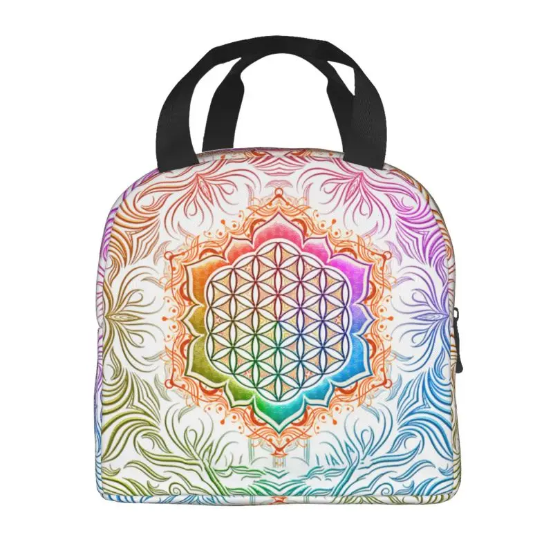 Flower Of Life Lotus Lunch Bags for Sacred Geometry Mandala Portable Cooler Thermal Food Lunch Box Kids School Children