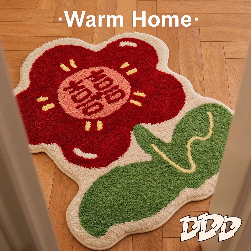 Wedding Celebration Couples Name Flocking Bathroom Anti-Slip Rug New Home Bedroom Irregular Shaped Velvet Carpet