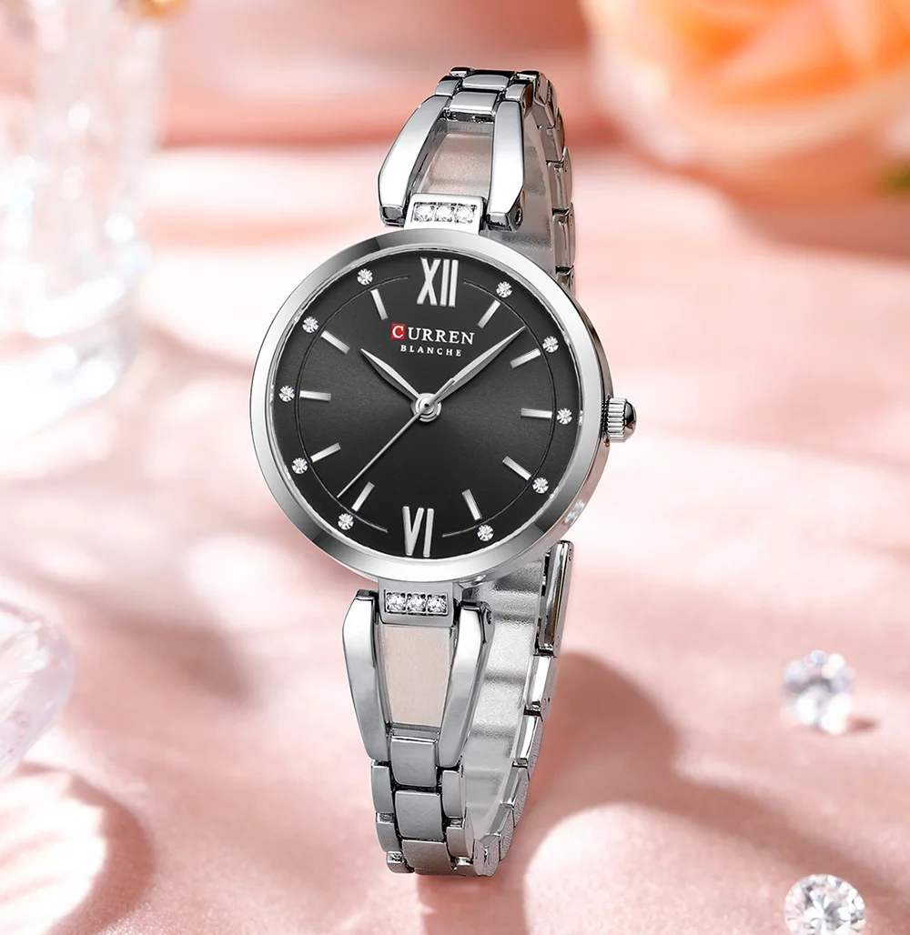 CURREN Luxusmarke Damen-Armbanduhr, wasserdicht, Edelstahlarmband, elegantes, charmantes Zifferblatt mit Strasssteinen, Damenuhr – Detail 18