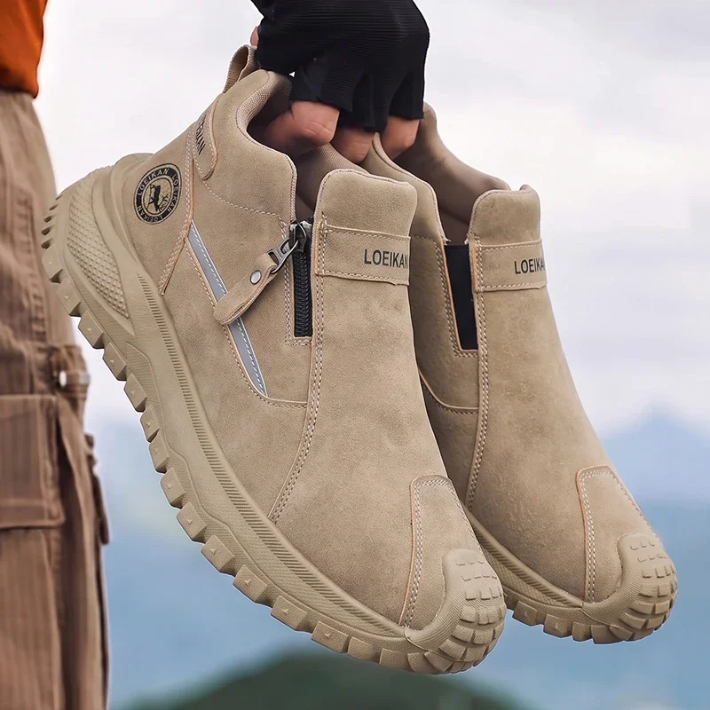 Herren-Stiefeletten mit seitlichem Reißverschluss, Retro-High-Top-Schuhe, verschleißfeste, dicke Sohle, lässige Wanderstiefel – Detail 9