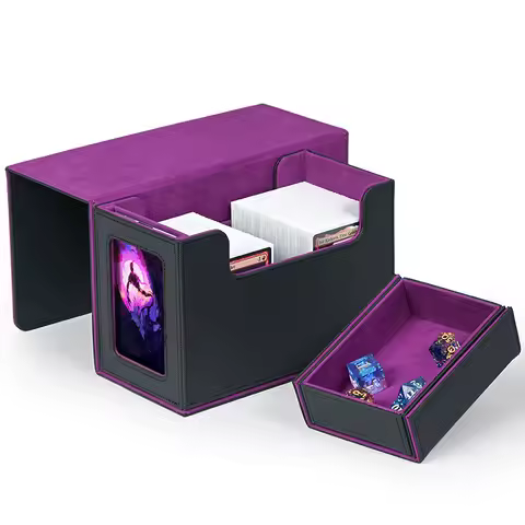 2025 Card Deck Box With Display Window,Deck Box With Dice Tray For 200 Double-Sleeved Cards, Fits For TCG CCG Magic Cards