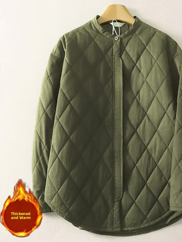 

Pure Cotton Casual id Patterned Autumn Winter Women's Coat Versatile Brand Faion Commute Sle Thiened Cotton Jaet