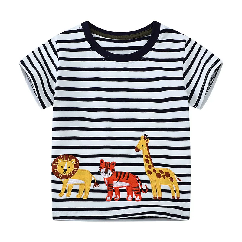 TUONXYE Baby Boys T Shirt Animal Lion Tiger Giraffe Embroidery Kids Clothes Summer Dinosaur Boys Short Sleeve Shirts for Tops