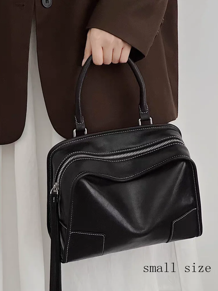 Fashion Retro Genuine Leather Women Pillow Bag\Handbag Simple Casual Real Leather Lady Underarm Shoulder Crossbody Commuter Bag