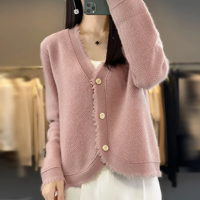 Autumn Sweater Cardigan Women V-neck Long Sleeve Tops Tassel Fashion Loose Winter New Knitted Outerwear Warm Cardigan Sweater