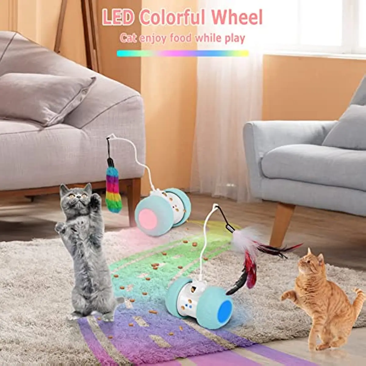 ATUBAN Interactive Cat Toys for Indoor Cats,Electric Feather Cat Toy with Treats Dispenser Mouse Sound,Automatic Feather Cat Toy