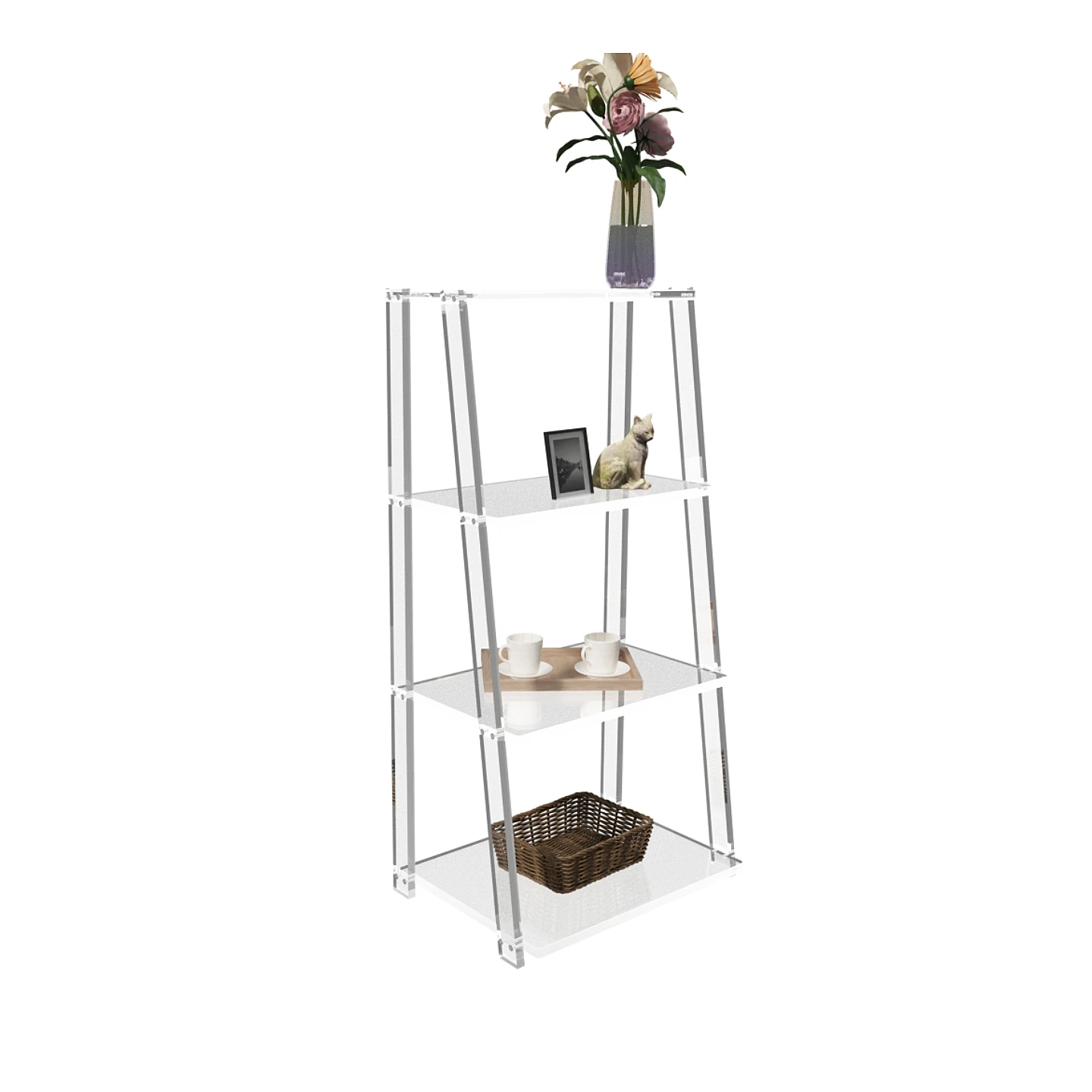 

Acrylic flower stand multi-layer ladder shelf storage, household bookshelf simple and transparent display stand