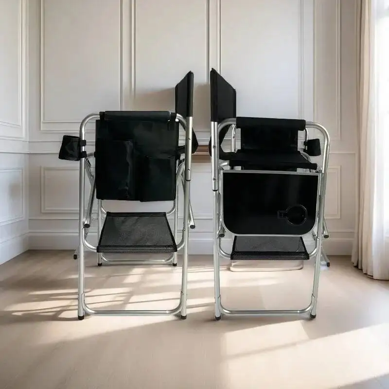 كرسي مدير طويل قابل للطي مع حامل أكواب طاولة جانبية ومسند للقدمين وحقيبة حمل لفناني الماكياج والعملاء كرسي قابل للطي #4