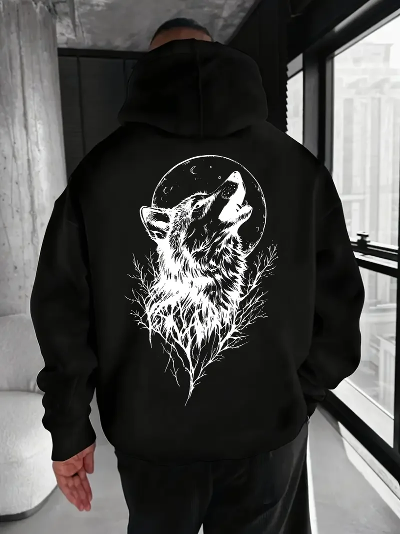 

Men's loose-fitting hooded sweatshirt, black street style pullover, American casual hooded shirt, suitable for Christmas gifts