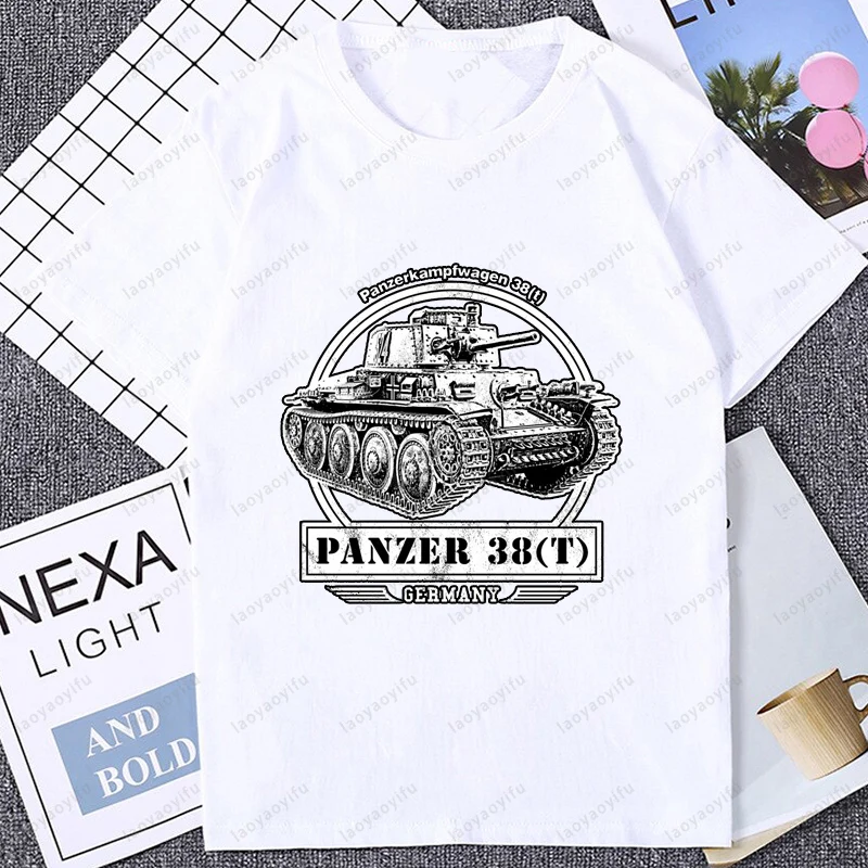 Vintage German Tank Panzer 38 Graphic World War 2 Printed Tshirt Casual Fashion Short Sleeve Military Fan T Shirt Cotton Tee