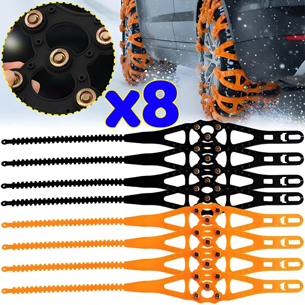 Universal Car Snow Chains TPU Anti-Skid Tire Chains Fishbone Style for SUV Truck Van Winter Driving Safety Emergency Wheel Strap