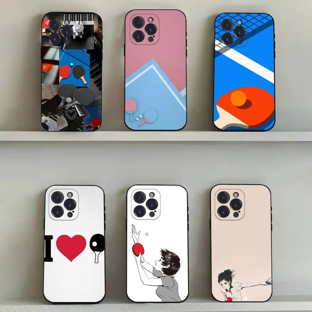 

Table Tennis Racket Ping Pong Phone Case For iPhone 16,15,14,13,12,11,Pro,Max,Plus,X,XS,SE4,E,Mini,Soft Black Case