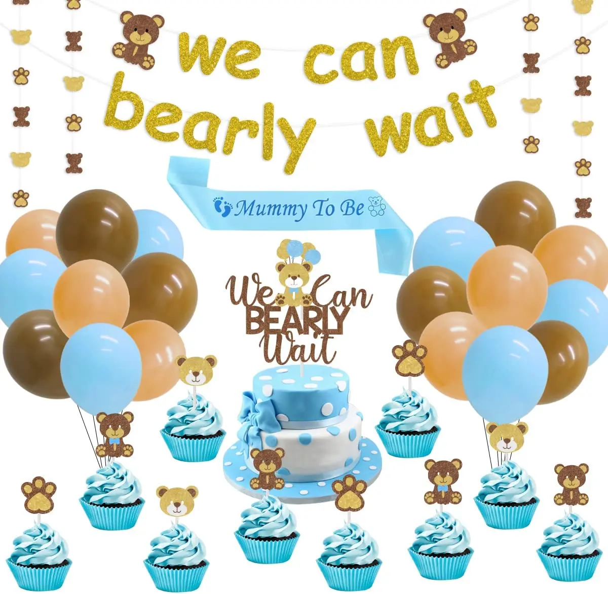 

Bear Theme Decorations for Boys, Cake Topper, Mummy to Be Sash, Birthday Party Supplies, Baby Shower