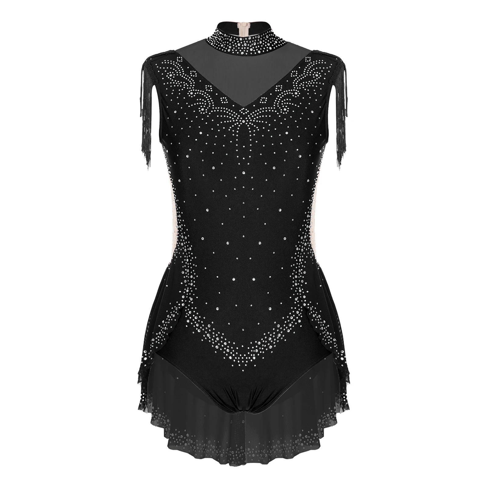 Lyrical Dance Costume for Women Sequined Rhinestones Tassel Leotard Latin Dance Bodysuit Ballet Artistic Gymnastics Dancewear