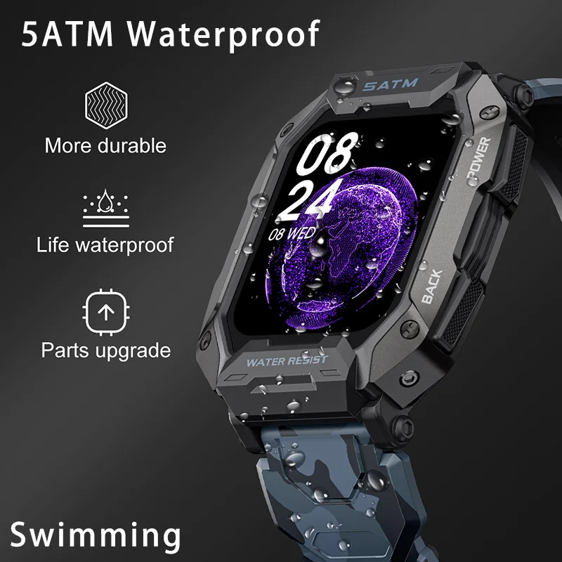LIGE Military Smart Watch Men 5ATM Waterproof Smartwatch For Android iOS Fitness Swim Bracelet Camouflage Digital Watch Outdoor