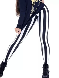 Ljcuiyao leggings casuais calças de moda leggings casuais alta elastic print sporting workout atlético preto branco listras