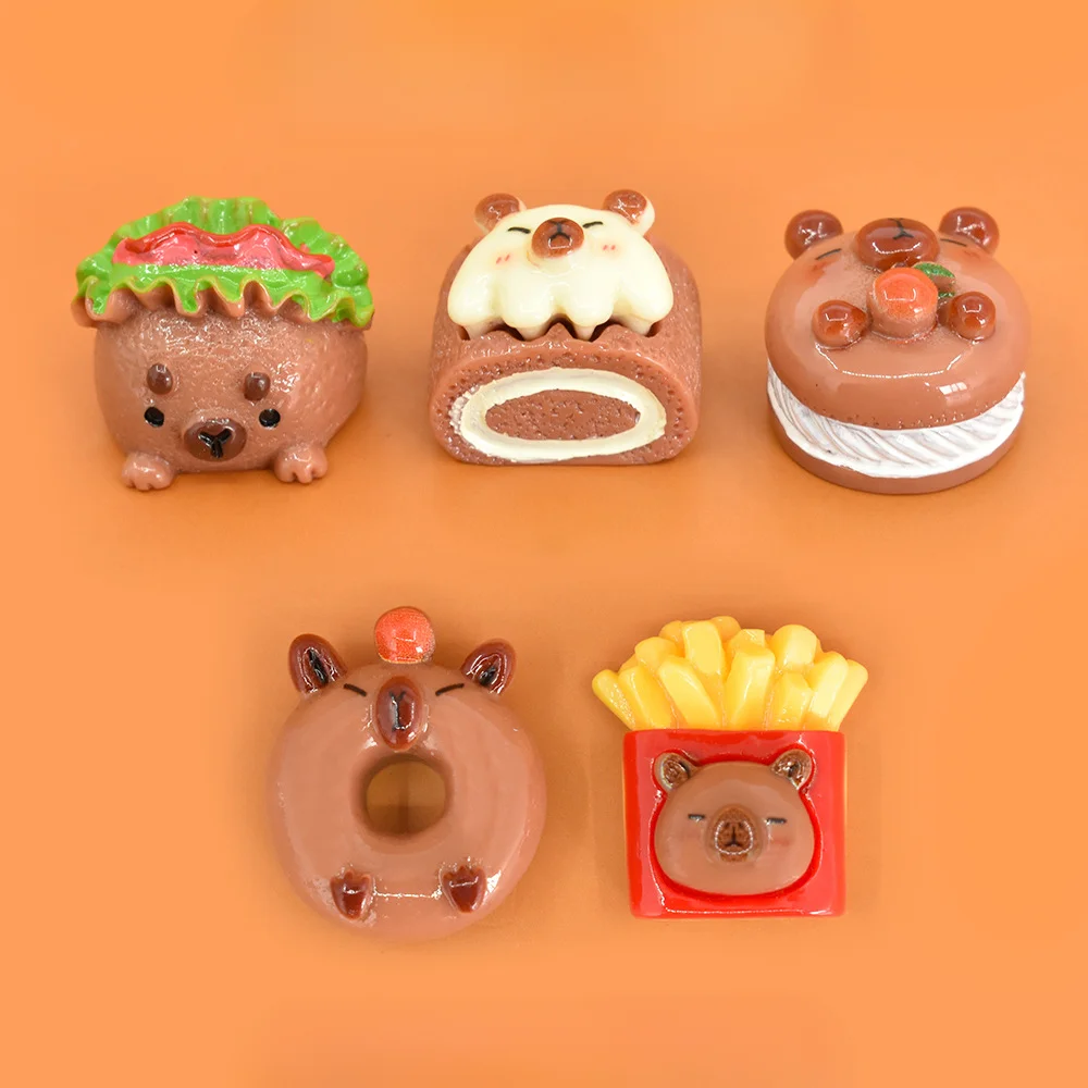 Kawaii Resin Cartoon Animal Cake Puff Donuts DIY Miniature Flat Back Embellishments Cabochon Flatback Decoden Charms Accessories