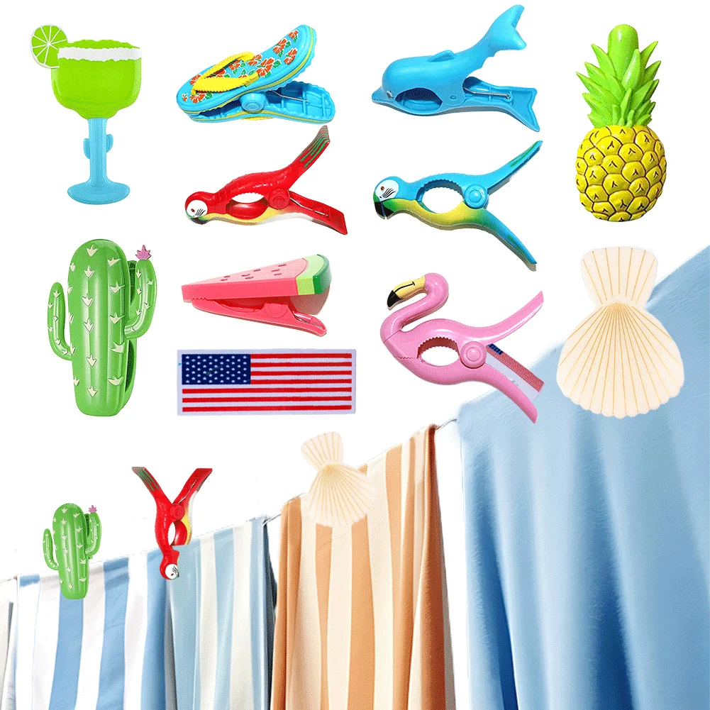 

Large Drying Racks Retaining Clip Cute Plastic Beach Towels Clips Animal Decorative Clothes Pegs Pins for Sunbeds Sun Lounger