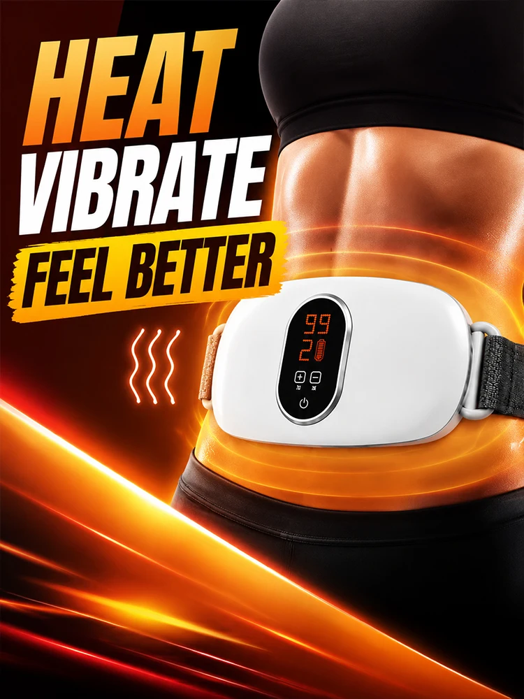 Abdominal Massage Belt with Heating and Vibration Electric Waist Massager Rechargeable Relaxation Device for Daily Comfort
