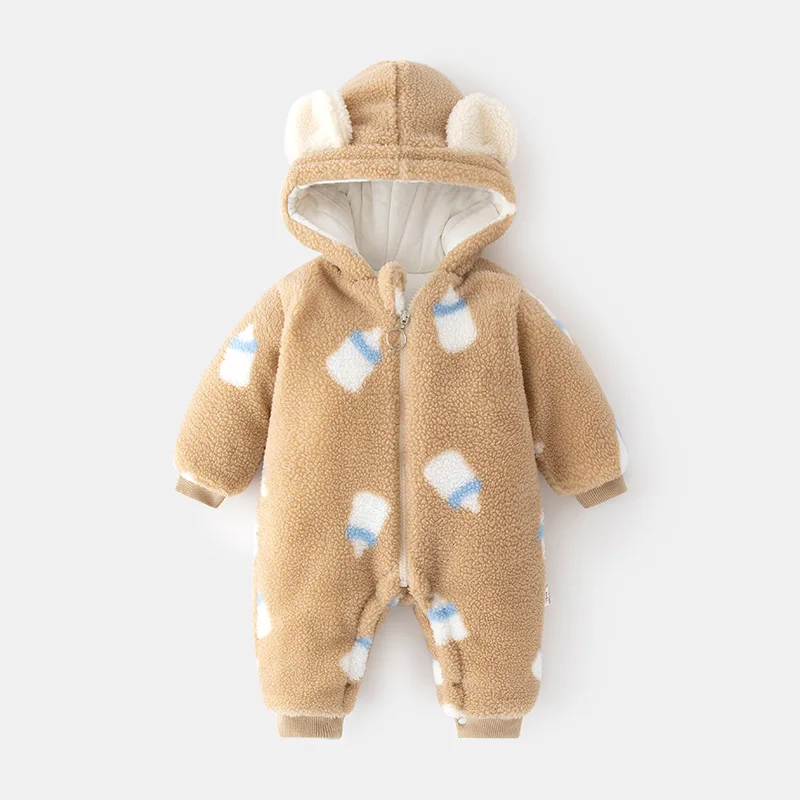 

Baby Fleece-Lined Outer Wear Jumpsuit Autumn and Winter Baby Quilted out Winter Thickened Rompers Children Cute Cotton Rompers