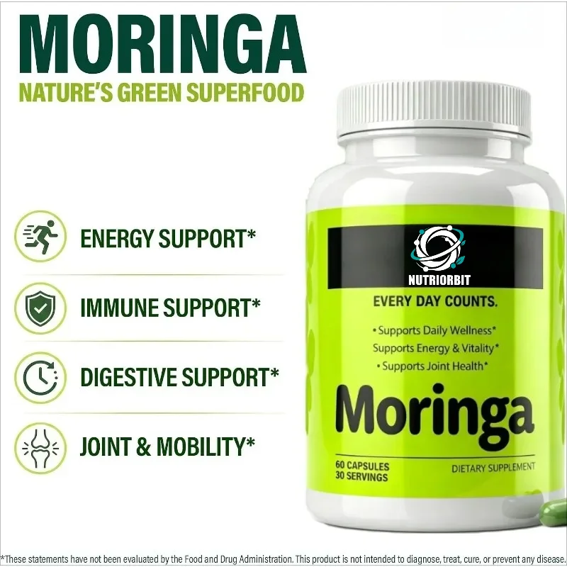 Moringa Capsules - Pure Moringa Leaf Powder Supplement, 800 Milligrams Per Serving, 60 Capsules