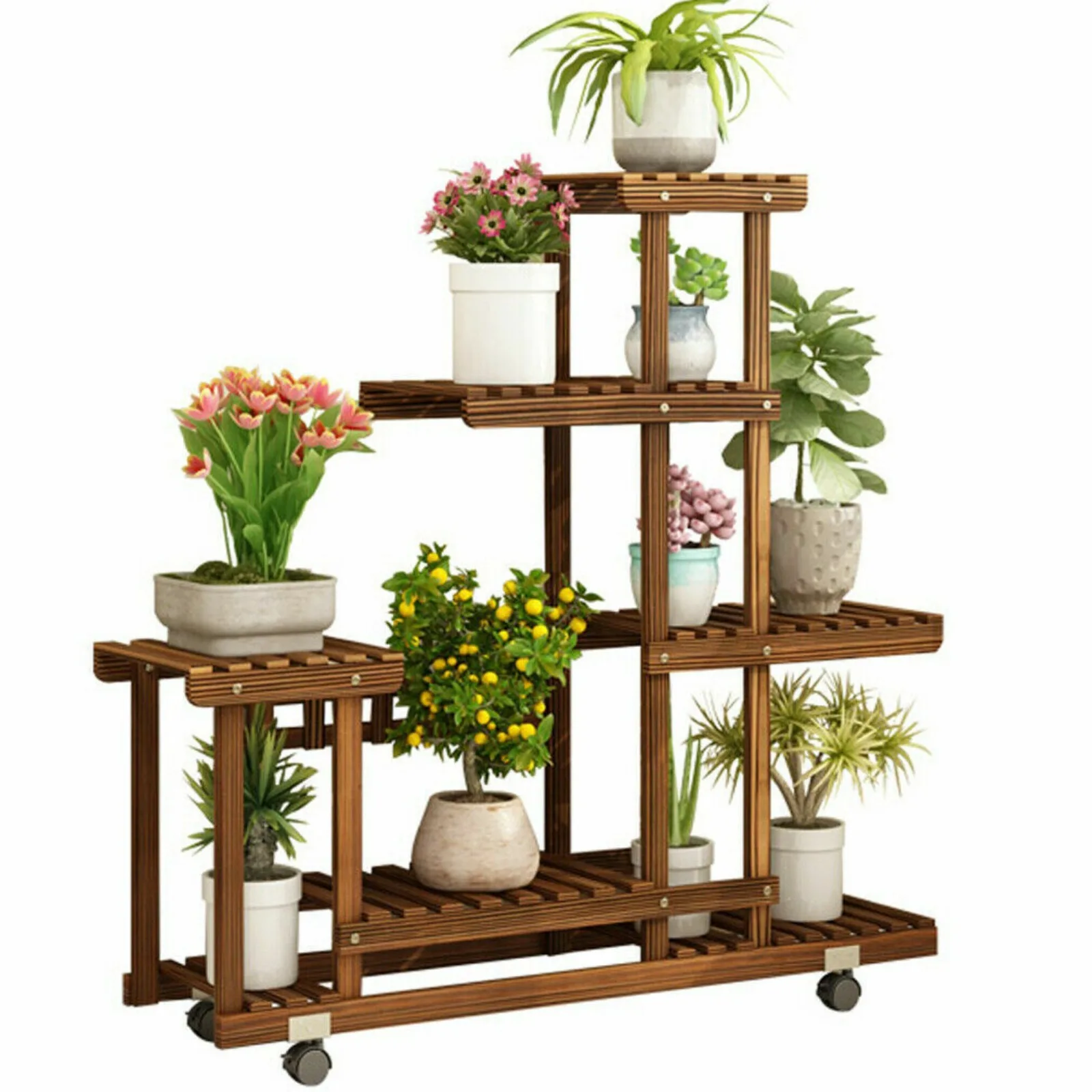 US Tall Rolling Plant Stand Multi-Layer Flower Pot Holder Display Shelf Home Garden