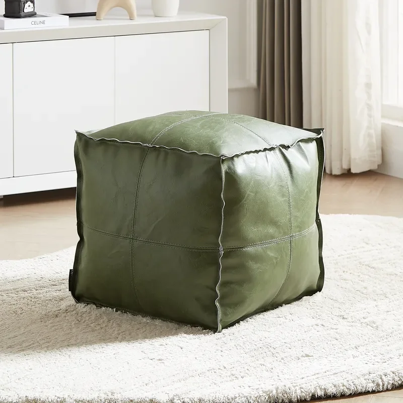 Moroccan Leather Square Storage Ottoman Footstool Low Sofa Seat Tatami Futon Bench Shoe Changing Stool with Lid for Living