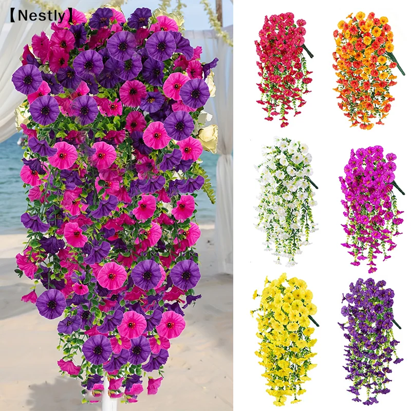 Outdoor Wedding Party Garden Yard Decor Artificial Morning Glory Wall Hanging Simulation Flowers Rattan Home Decoration 〔Nest〕