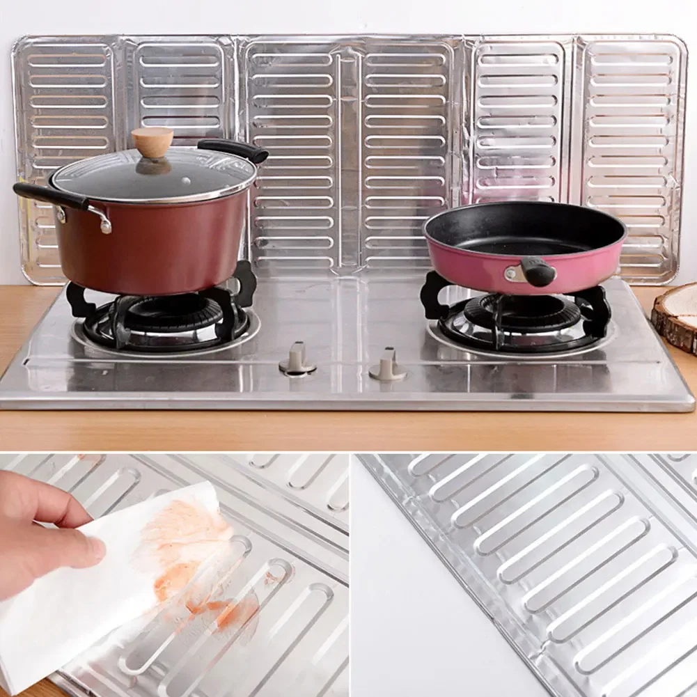 Gas Stove Protector Aluminum Foldable Oil Baffle Plate Kitchen Frying Pan Oil Splash Protection Screen Plate Kichen Accessories