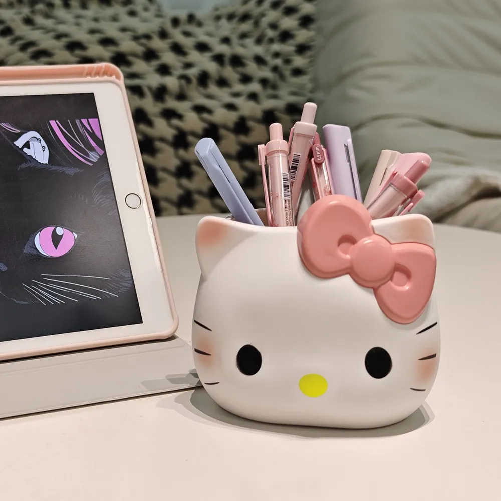 Anime Sanrios Hello Kitty Creative Office Desktop Organizer Kt Cat Cute Multi-Functional Pen Holder Y2K Cosmetic Storage Box