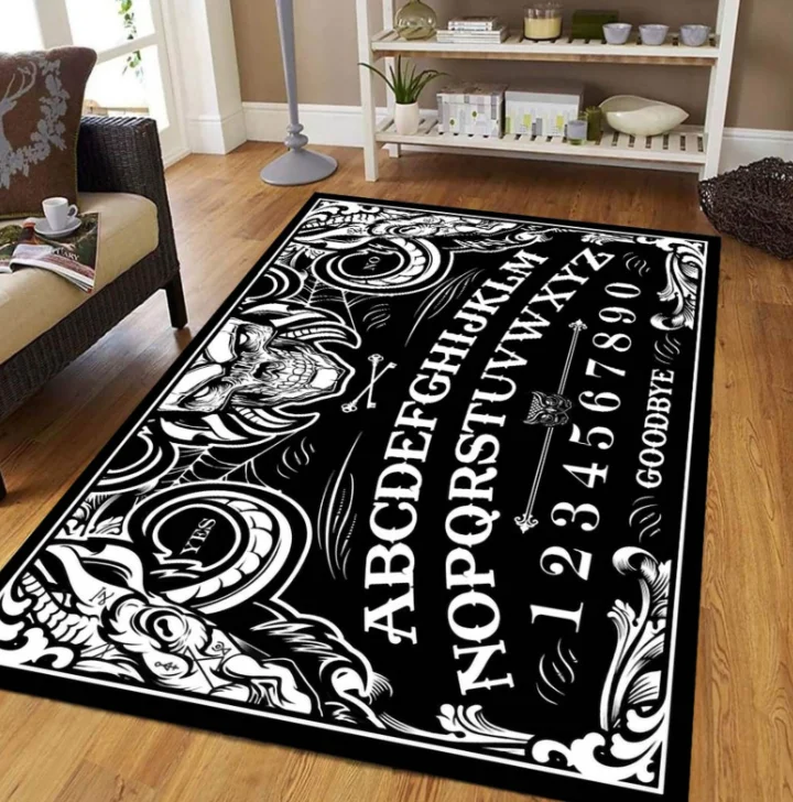 Black Ouija Board Rug Witchy Gothic Home Decor