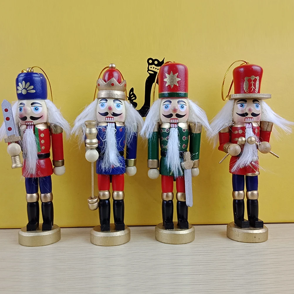 

4 Pcs Christmas Tree Table Decor Nutcracker Pendant Ornaments Wooden Decorate Hanging Party Child