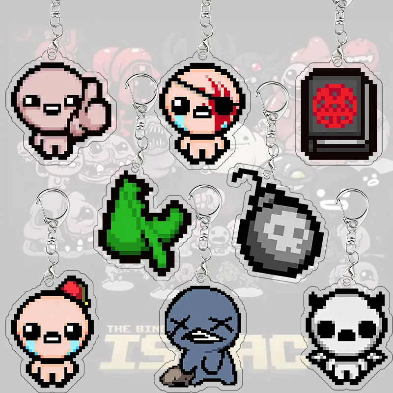 Pixel The Binding of Isaac Acrylic Keychain Book of Belial Samson Cain Bag Pendant Cartoon Game Collection Cosplay Key Ring