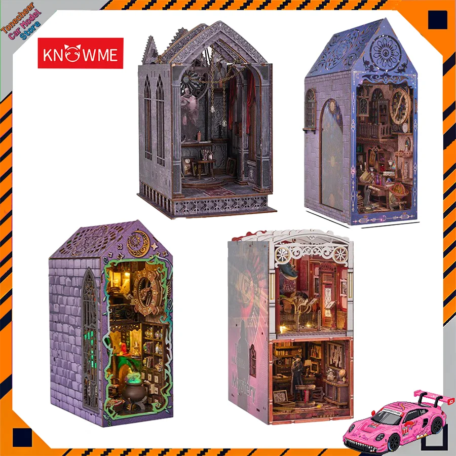 

Knowme Moni Microworld MysticHouse Assembled Induction Bookend Wooden Building Blocks DIY Handmade Cabin Model Creative Ornament