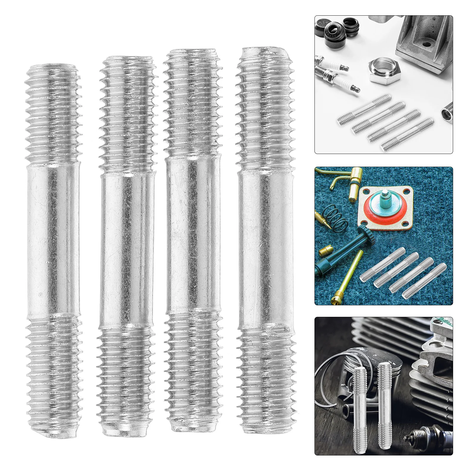 

4Pcs Firm Double-End Bolts Engine Generator Muffler Repair Steel Threaded Bolts Metal Replacement Double-End Bolt