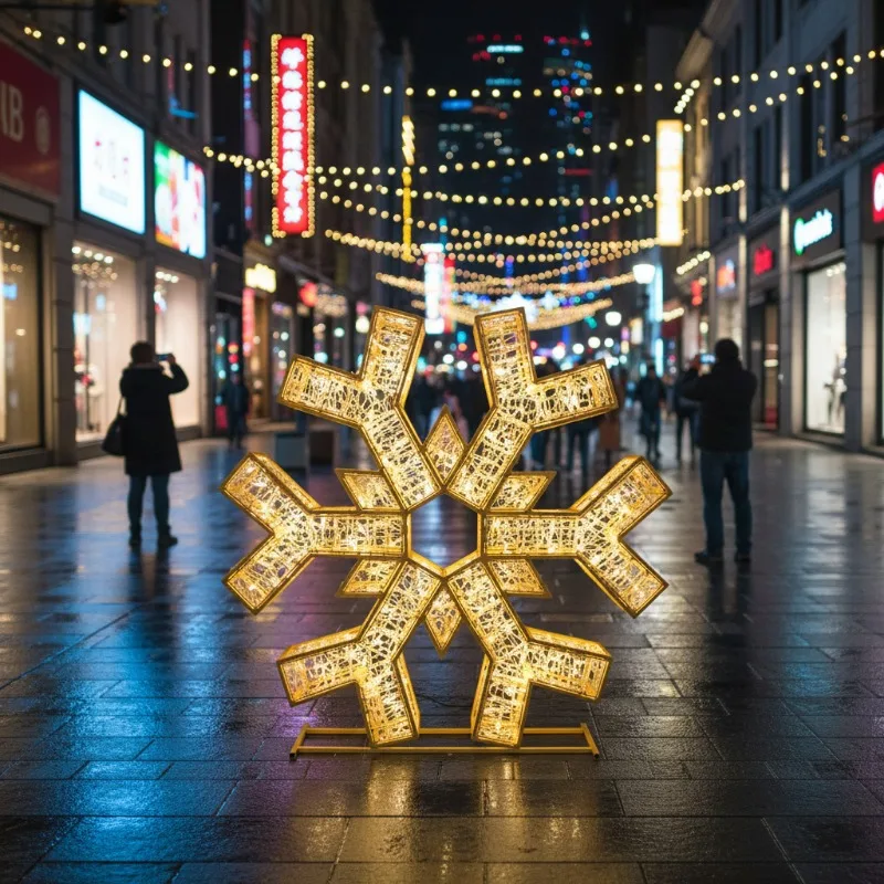 Giant warm white LED snowflake pattern light Shenzhen top decoration holiday Christmas New Year's Day decorations outdoor
