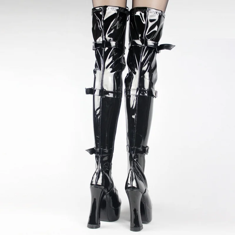 FHC12cm Chunky High Heels Women Thigh Boots,Erotic Platform Botas,Night Club Stage Jazz Dance Shoes,Black,Red,Pink,Custom Colors
