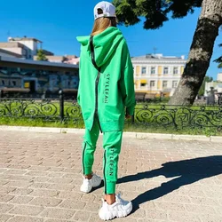 Women's Long Zipper Lettering Print Loose Sweater and Trousers Suit, Fashion Trend, New, Can Be Worn before and After, 2024