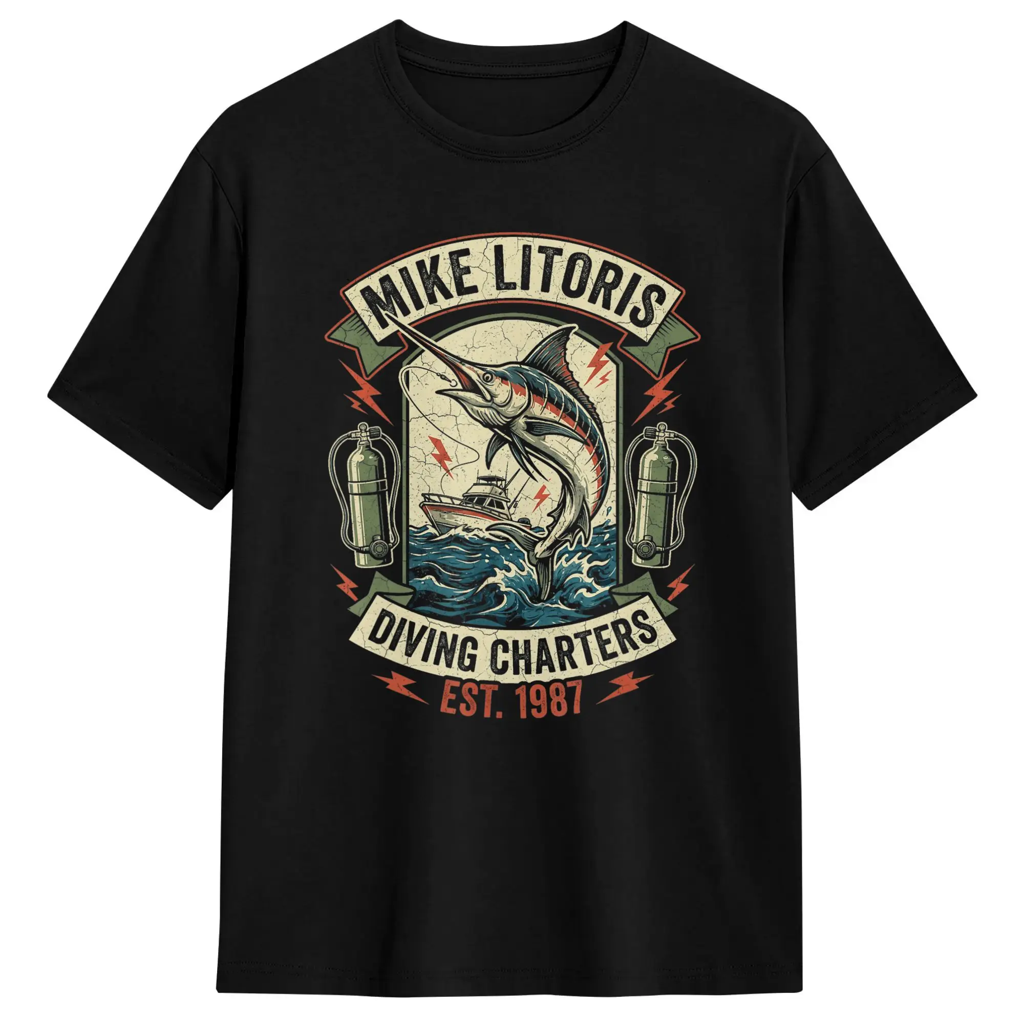 Vintage T-Shirt Summer Mike Litoris Diving Charters Adult Humor Hip Hop T Shirts  Pure Cotton Tshirt for Men Y2K Basic Clothing
