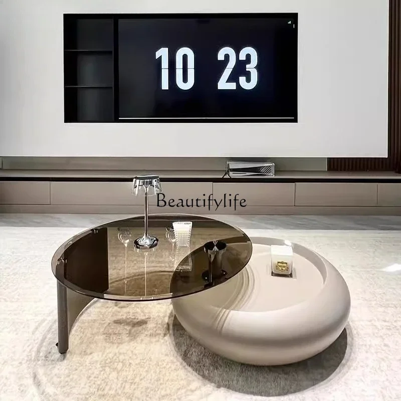 

Cream wind rotating coffee table living room home light luxury high-end round