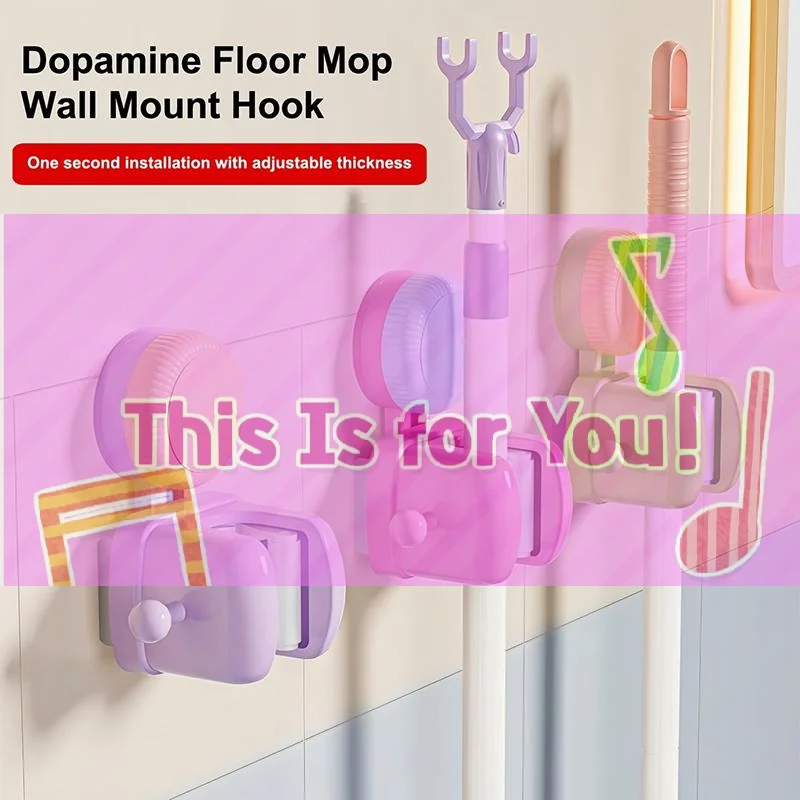 【HMA】Dopamine Suction Cup Mop Clip, Strong Load-bearing Capacity, No Drilling Required, Bathroom Holder, Mop Storage Rack