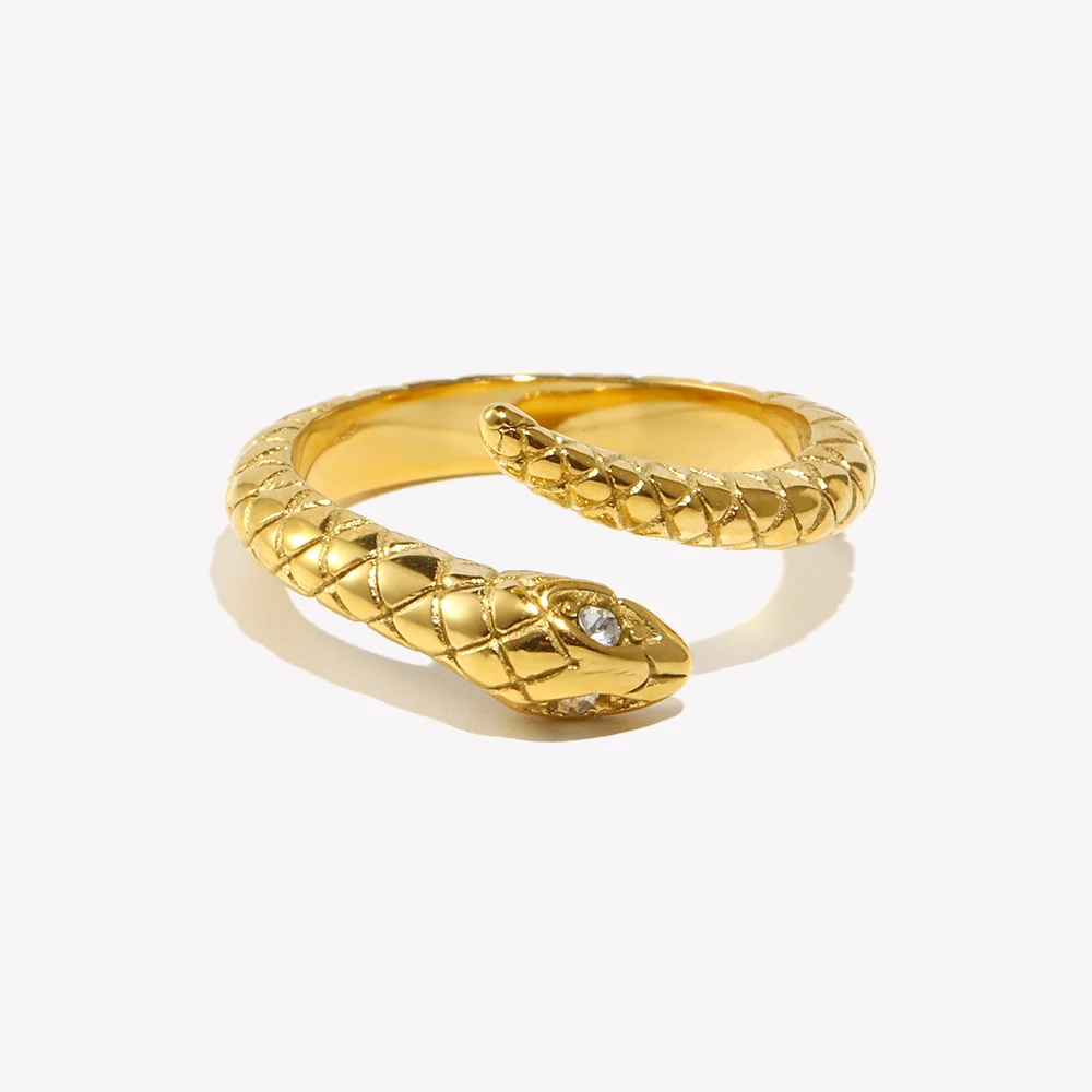 E.B.belle Waterproof Hypoallergenic Opening Crystal Eye Gold Plated Stainless Steel Snake Rings Vintage Accessories For Women