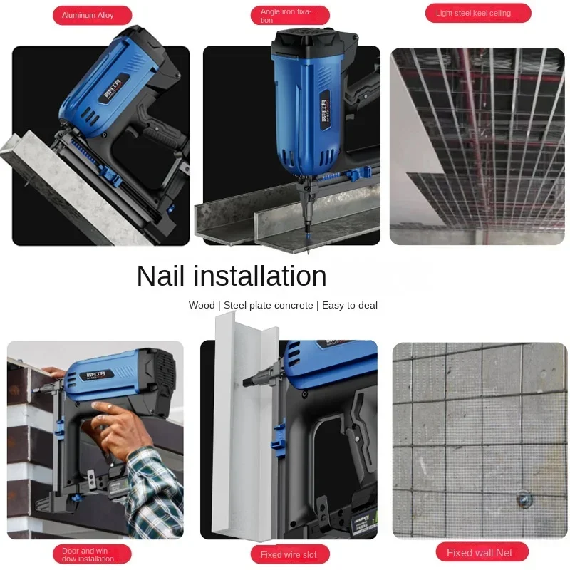 Imagem -04 - Cordless Gás Nail Gun Alimentado por Pilhas Concreto Elétrico Nail Gun Aço Air Grampeador Ferramenta Pneumática para Frame Encanador Garra Especial